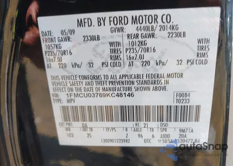 2009 Ford Escape Xlt из США, поврежденный, VIN 1FMCU03769KC48146